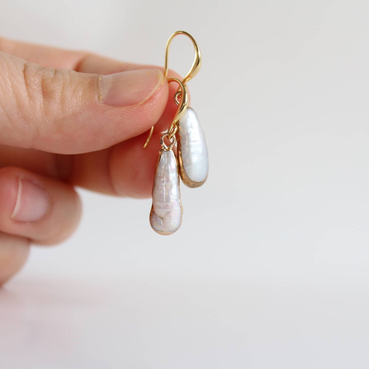 Artistic Baroque Pearl Earrings, Gold Dipped Dangles (1E18)