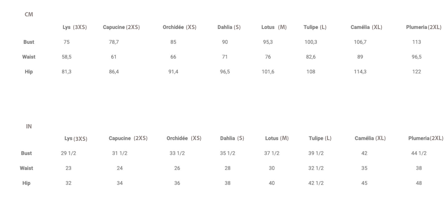 Infime Size Chart