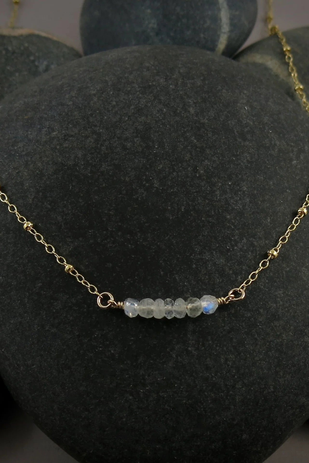 Gold Satellite Chain Necklace with Moonstones • 14K Gold Filled