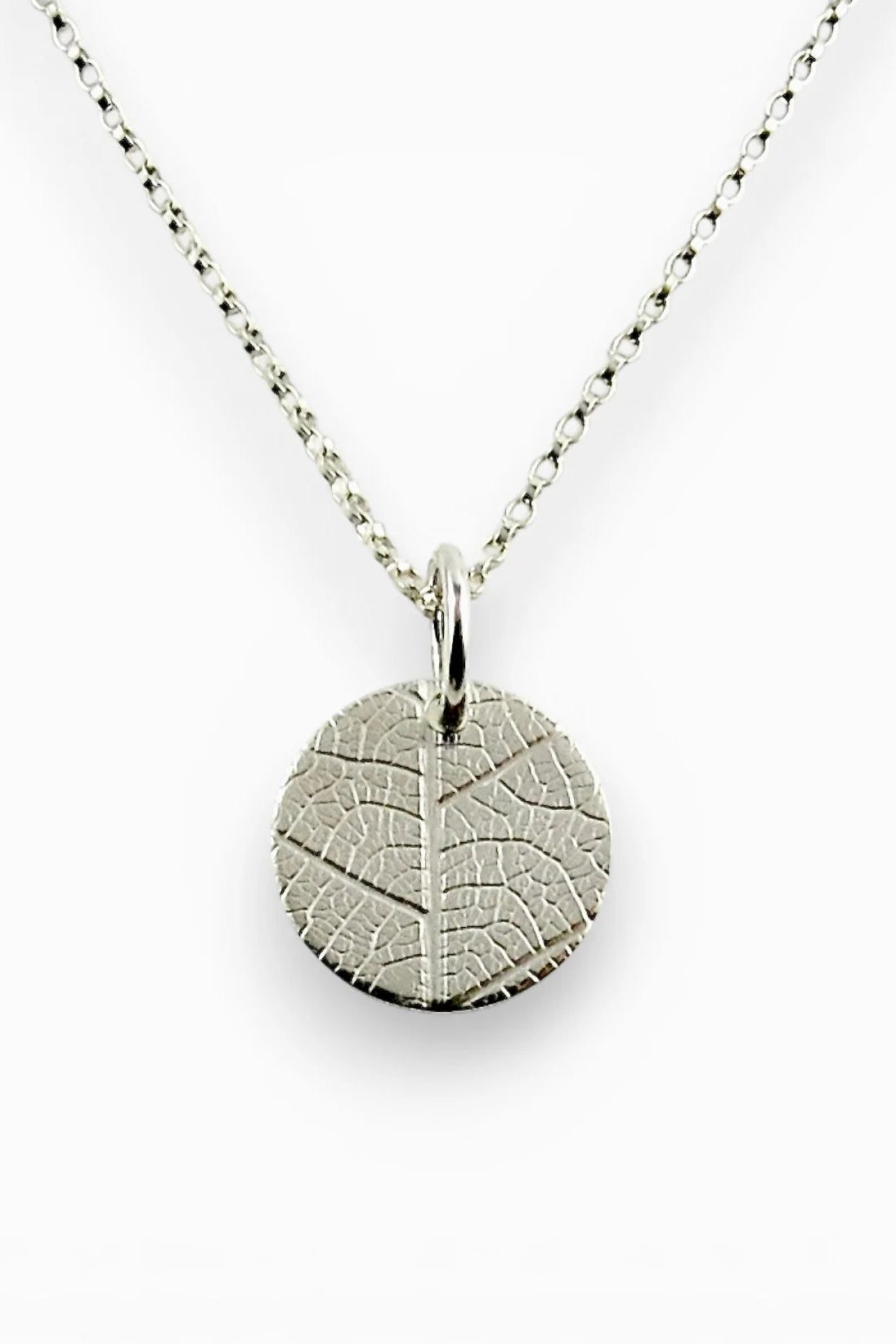 Leaf Disc Charm Necklace • Sterling Silver