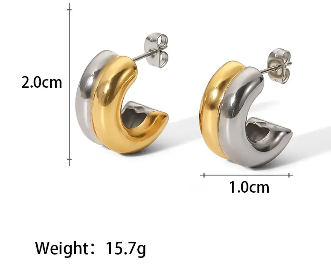 Puffy Double Hoop Earring | Steel Gold Huggie