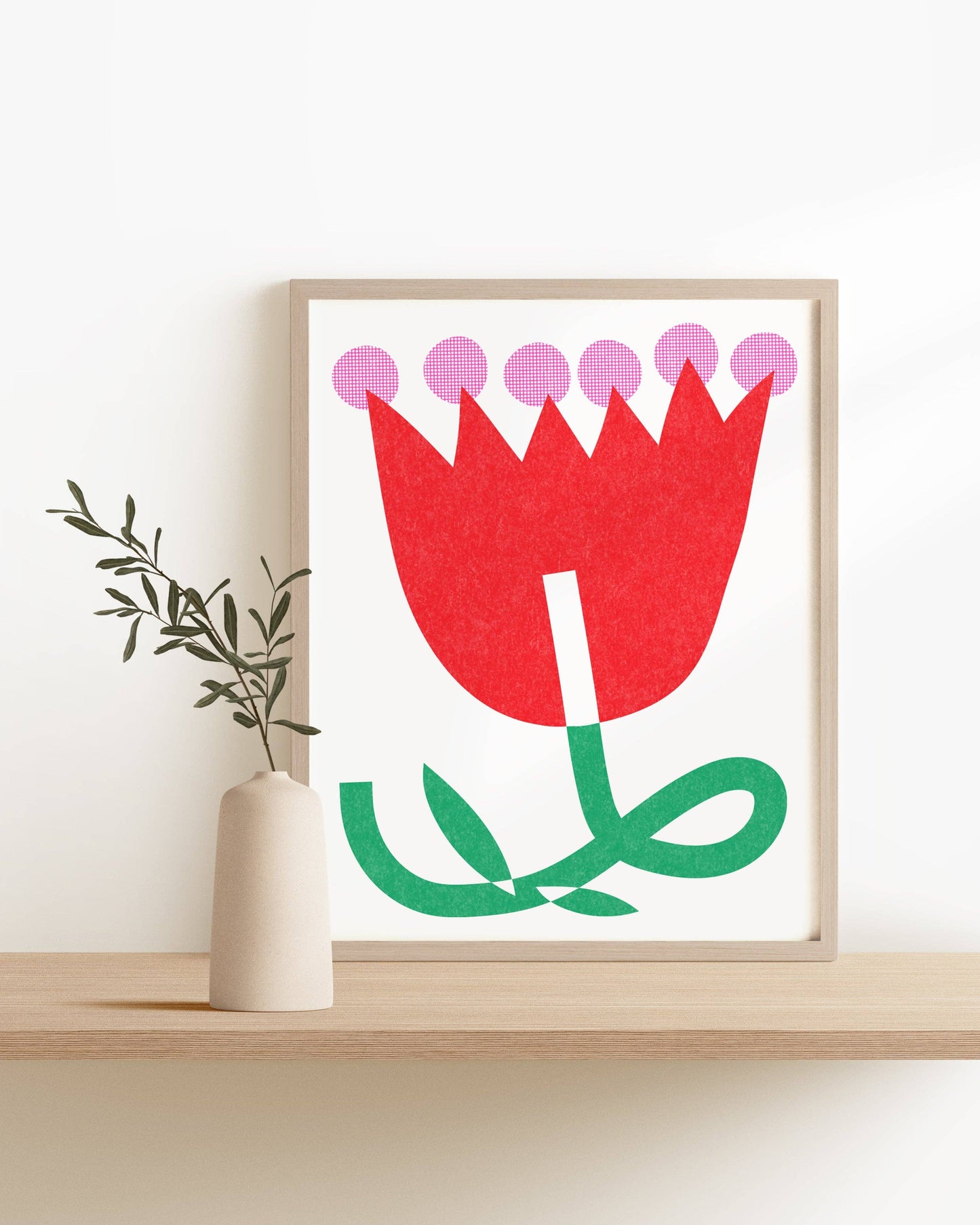 Big Red Flower • Modern Risograph Print
