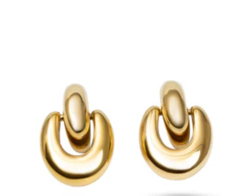 Puffy Door Knocker Hoop Earrings- Steel