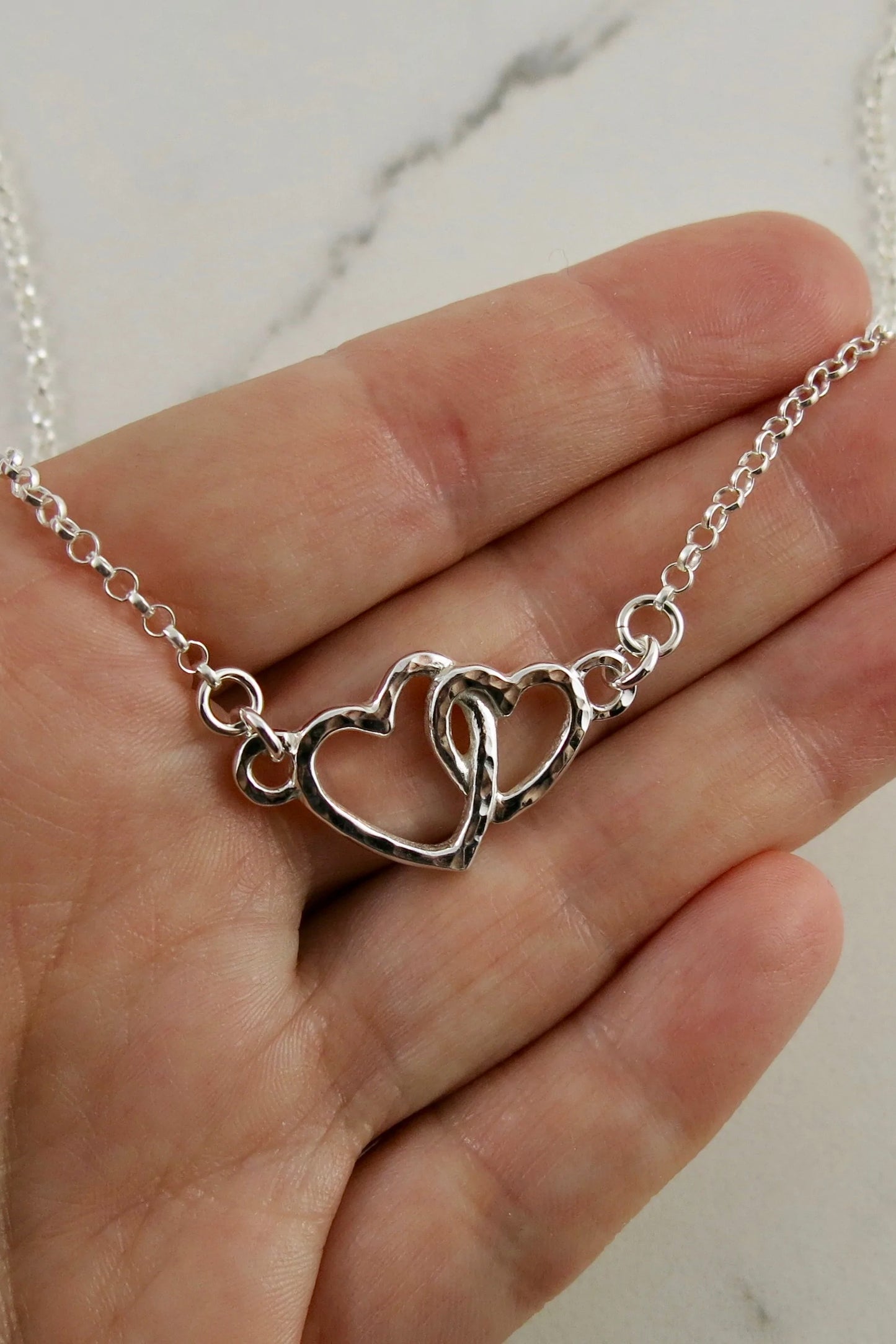 Mother & Child Hearts Embrace Necklace • Sterling Silver