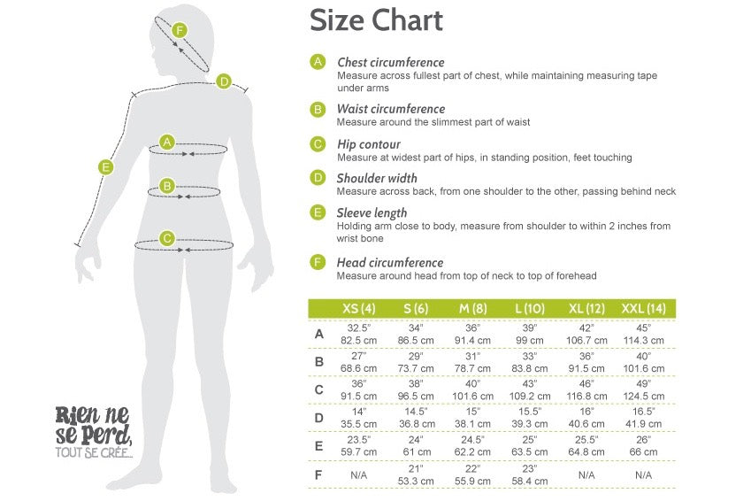 Rien ne se Perd size chart