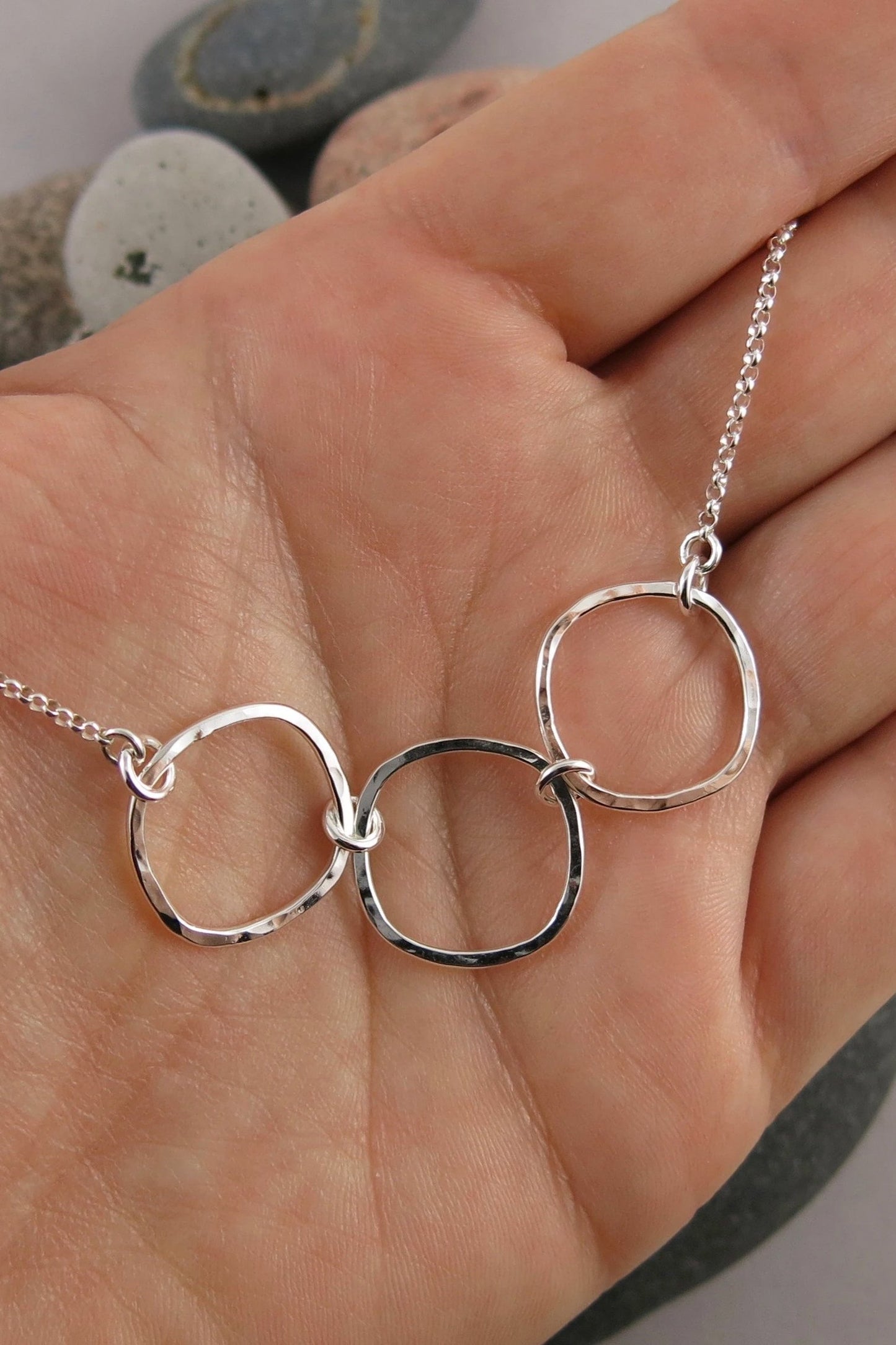 Soft Square Trio Necklace • Hammered Sterling Silver with Rolo Chain