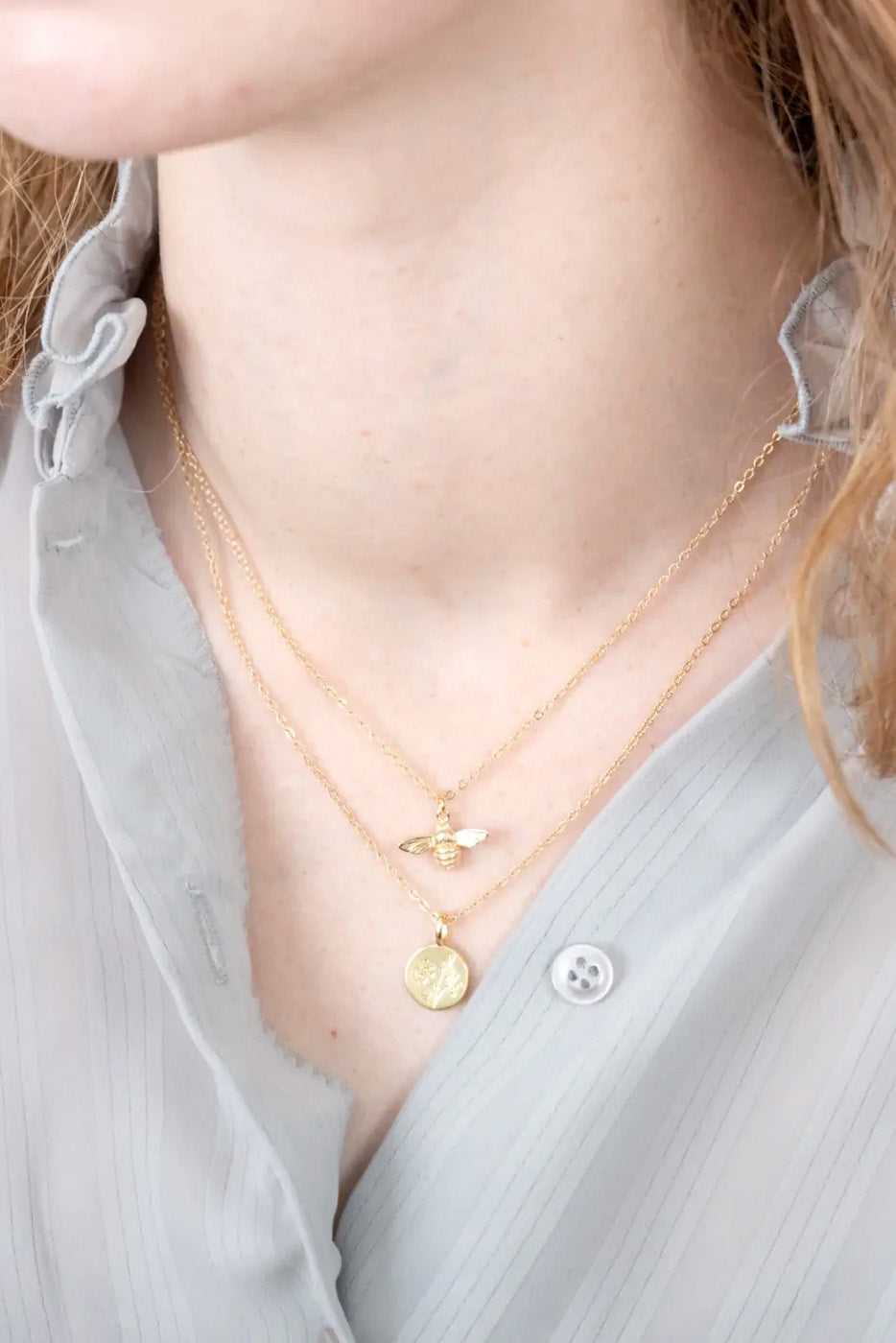 Bee and Wildflower Layering Set by Birch Jewellery, Gold, made in Ottawa