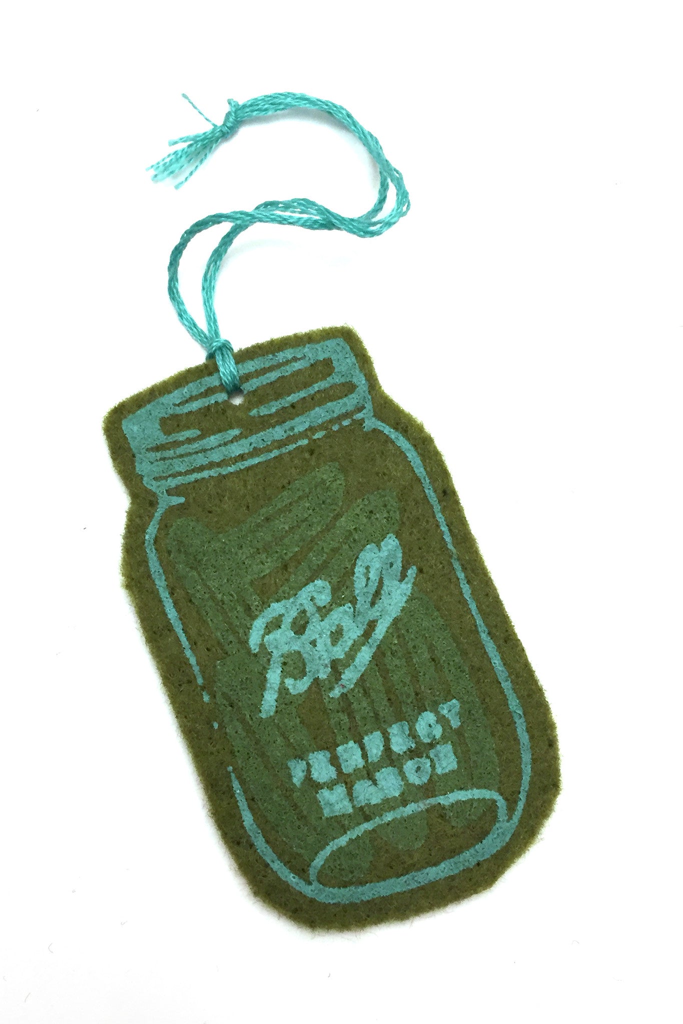 Workshop handmade silkscreen ornament pickle jars detail. made in Ottawa Canada