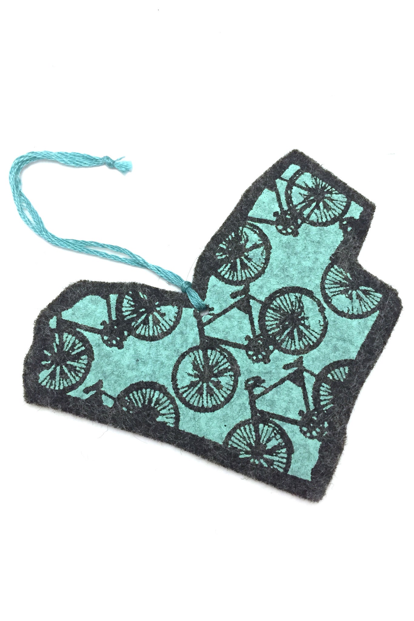 Ottawa bike love ornament, hand silkscreened felt in the shop of Ottawa