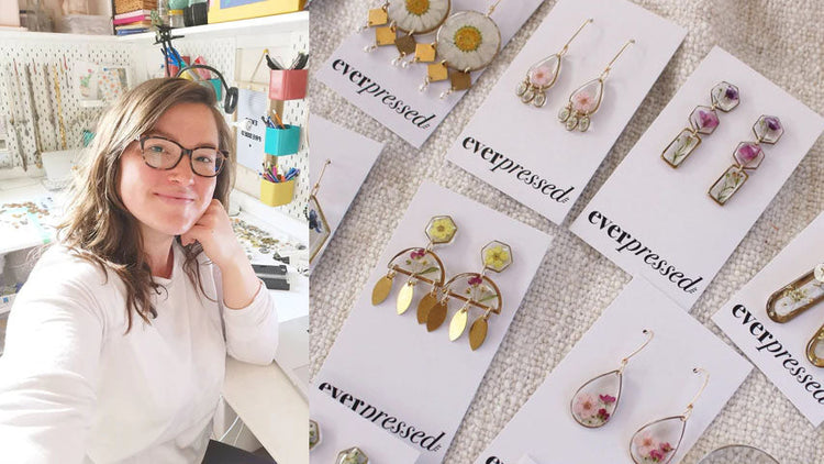 Everpressed Jewellery owner and samples of Everpressed pressed botanical and resin jewellery