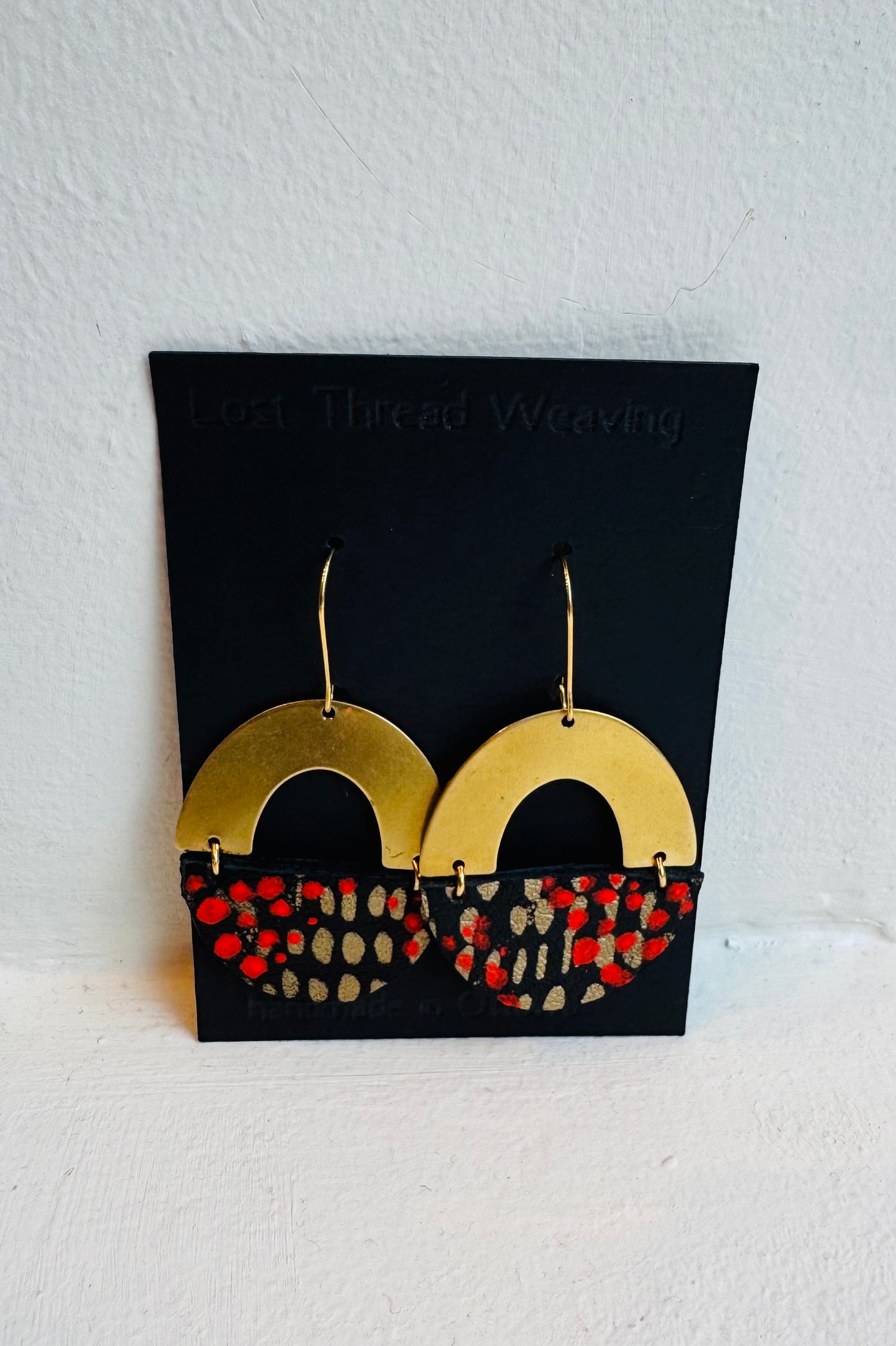 Mara Brass/Silkscreen Leather Earrings
