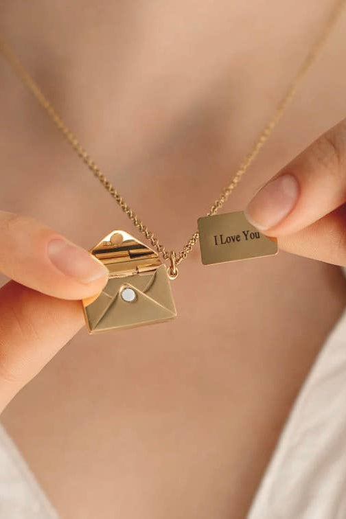 Love Letter 14K Gold Steel  Envelope and Letter necklace