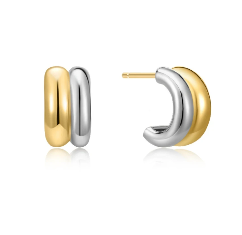 Puffy Double Hoop Earring- steel Gold Huggie 