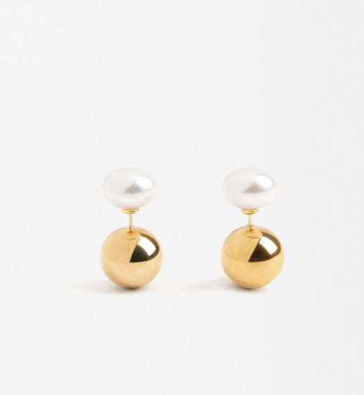 Pearl & Ball Earring- Stud Steel and Pearl