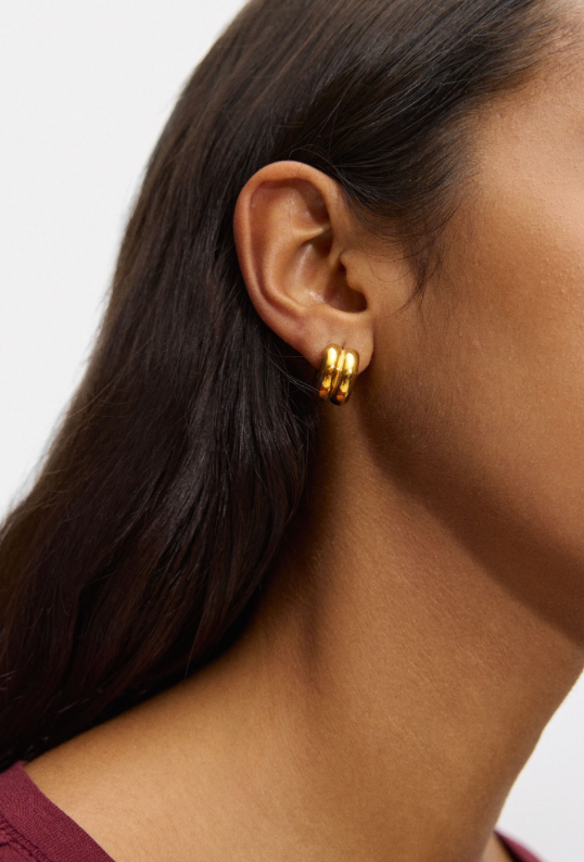Puffy Double Hoop Earring- steel Gold Huggie 