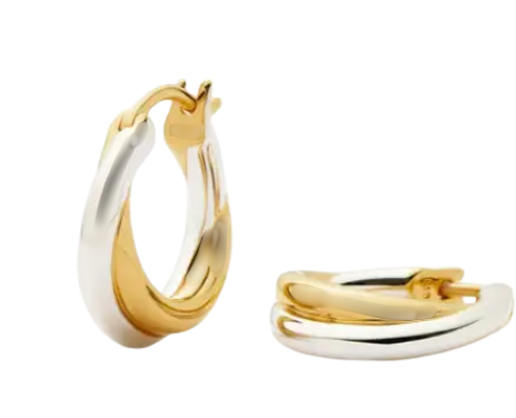 Intertwined Two Tone Huggie Hoop Earring- Steel 18K PVD
