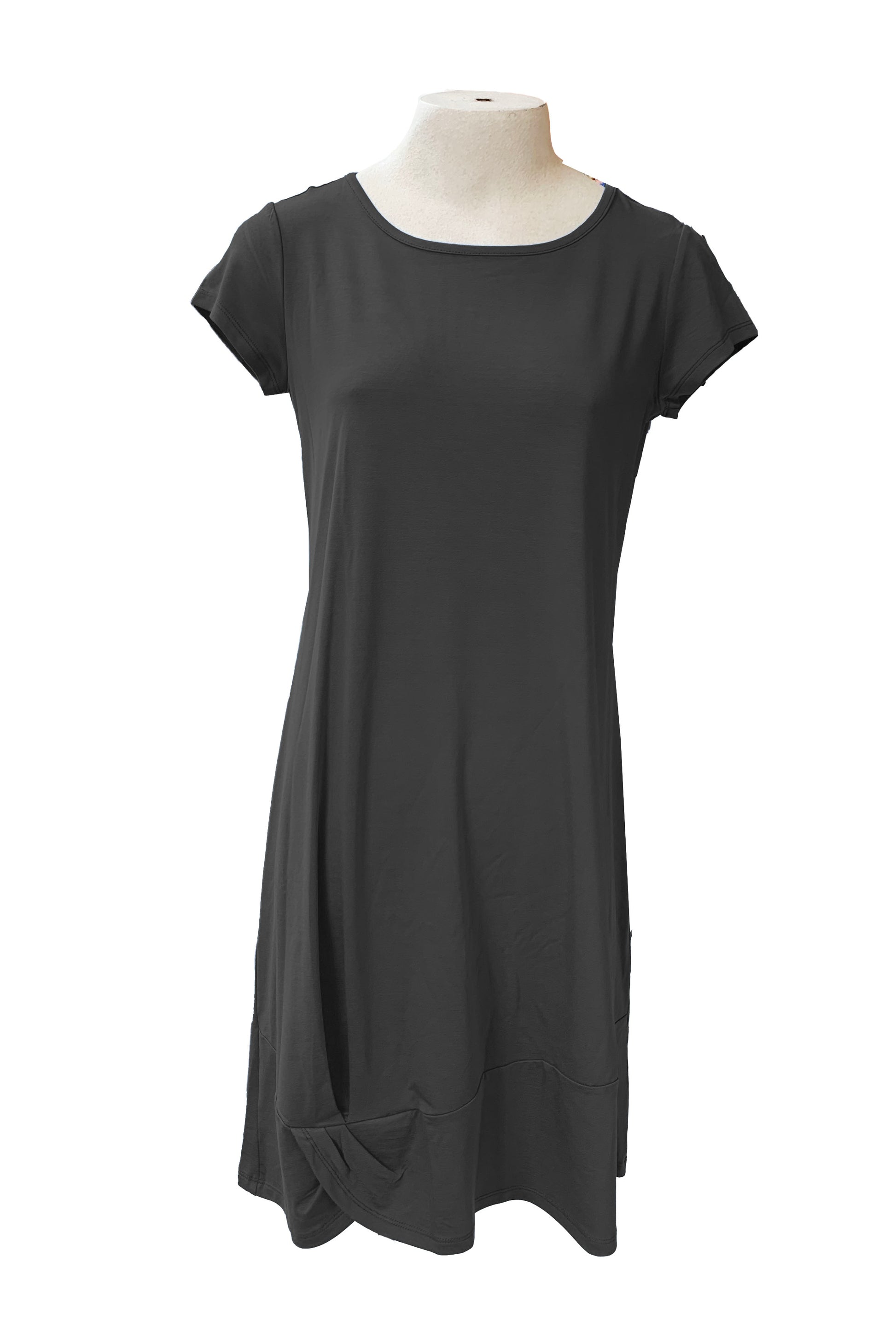 The Catreena Dress in Black by Pure Essence is shown on a mannequin against a white background 