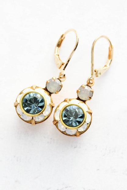 Art Deco Floral Earrings | White Opal & Dusty Blue Sapphire