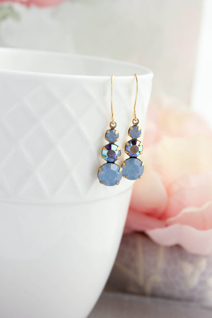 Vintage Glass Earrings - Three Jewel Shades of Blue