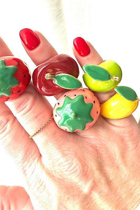 Fruit Basket Ring- Large Dome Fruit Rings- Enamel Hand Made