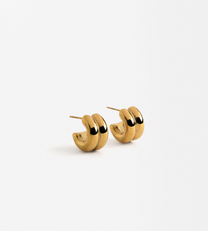 Puffy Double Hoop Earring- steel Gold Huggie 