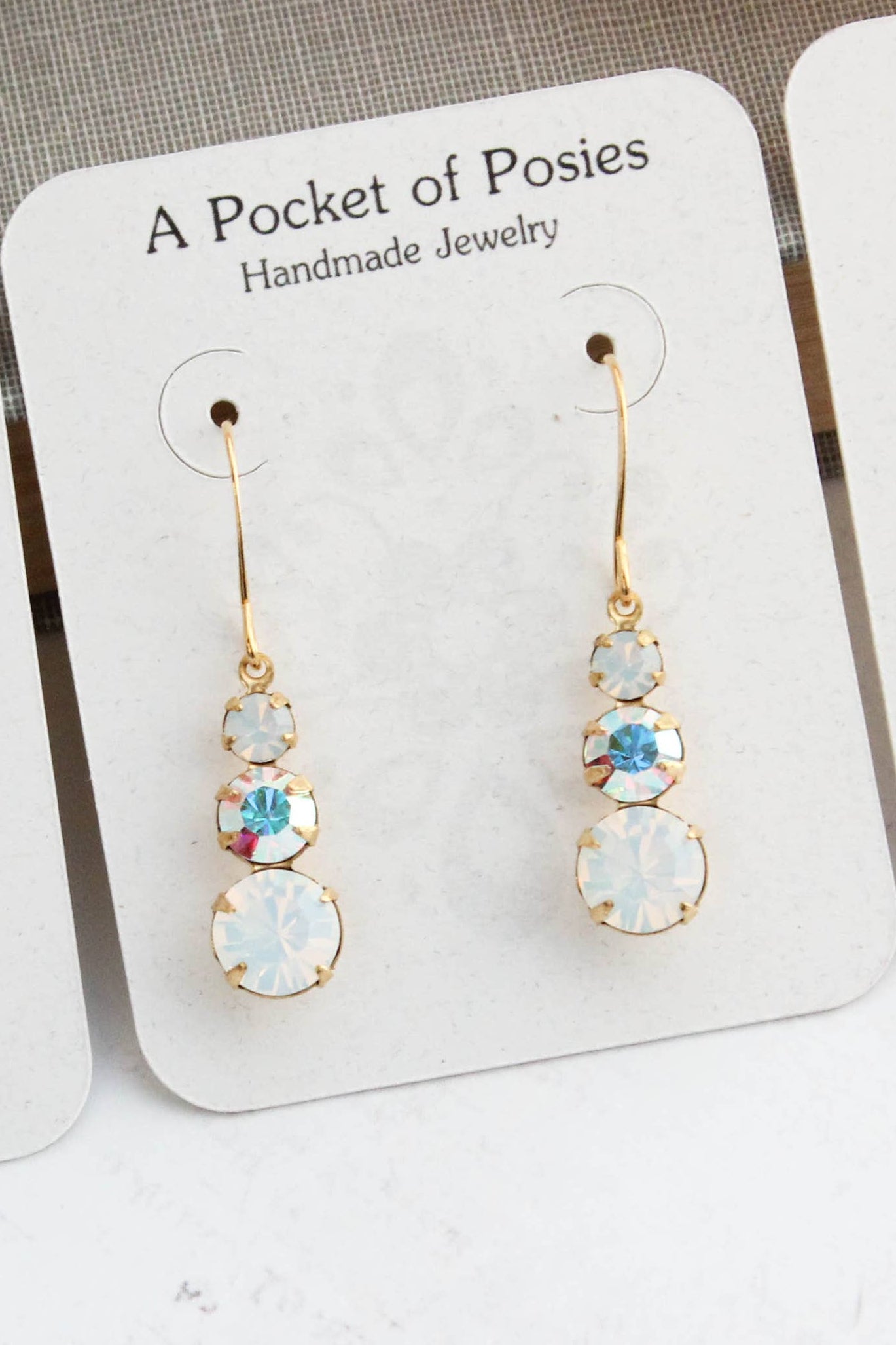 Vintage Glass Earrings - Three Jewel White Opal Glass