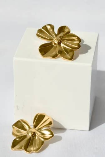 Flower Stud Stainless Steel 14K Gold Earrings
