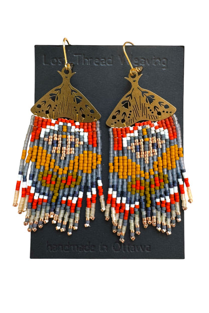 Moth beaded fringe earrings
