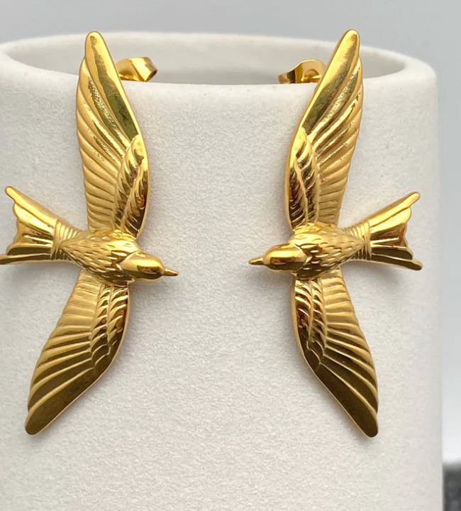 Take Flight- Swallow Bird 18K gold Earring PVD