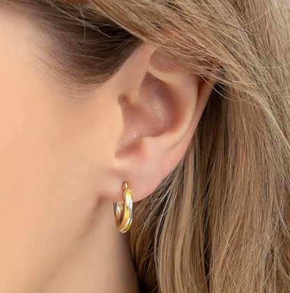 Intertwined Two Tone Huggie Hoop Earring- Steel 18K PVD