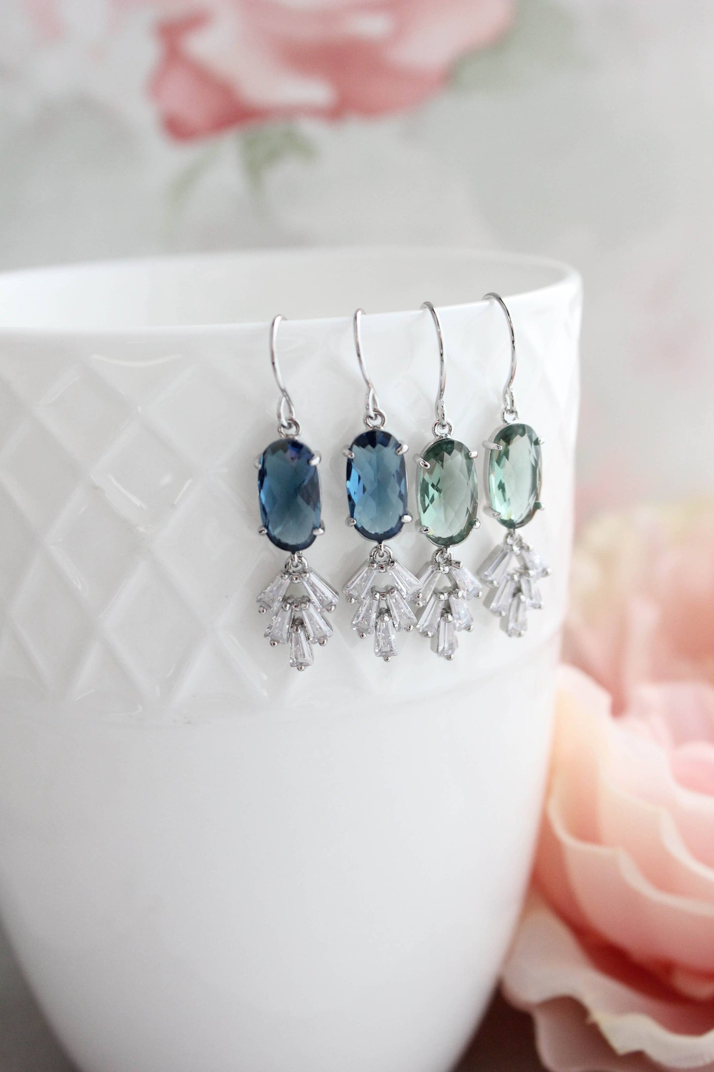 Art Deco Vintage Style Earrings | Sea Green Earrings