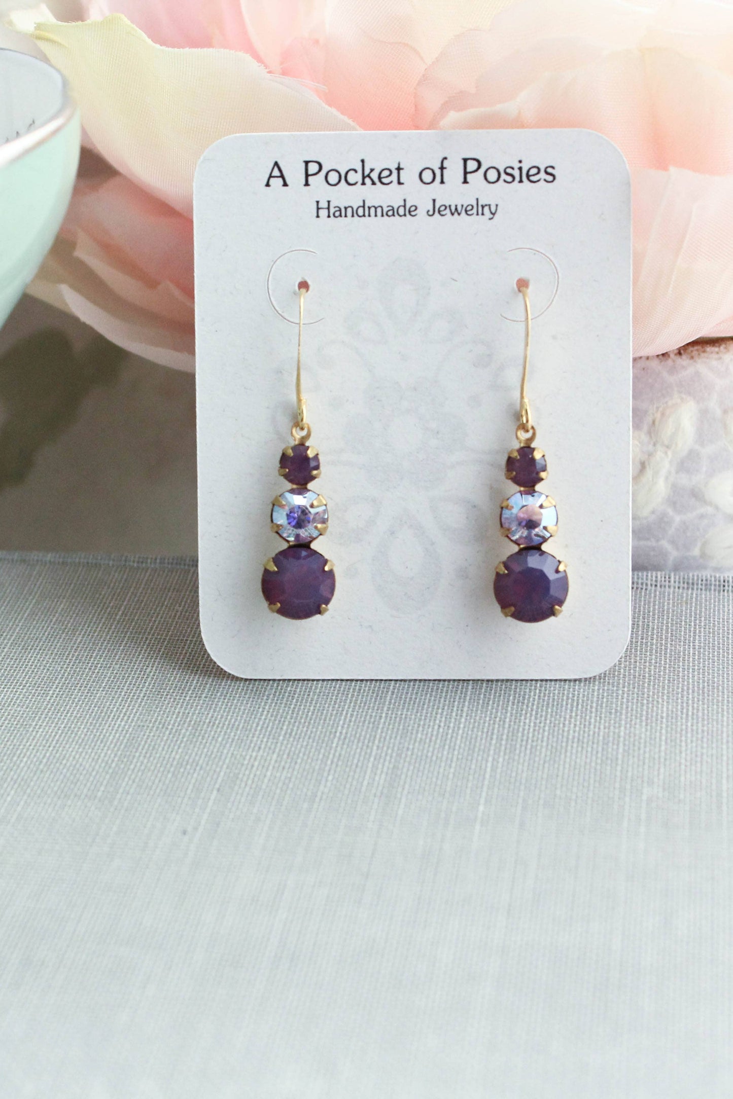 Vintage Glass Earrings - Three Jewel Shades of Purple