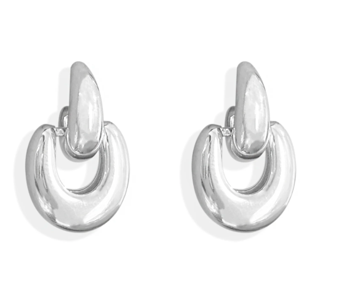Puffy Door Knocker Hoop Earrings- Steel