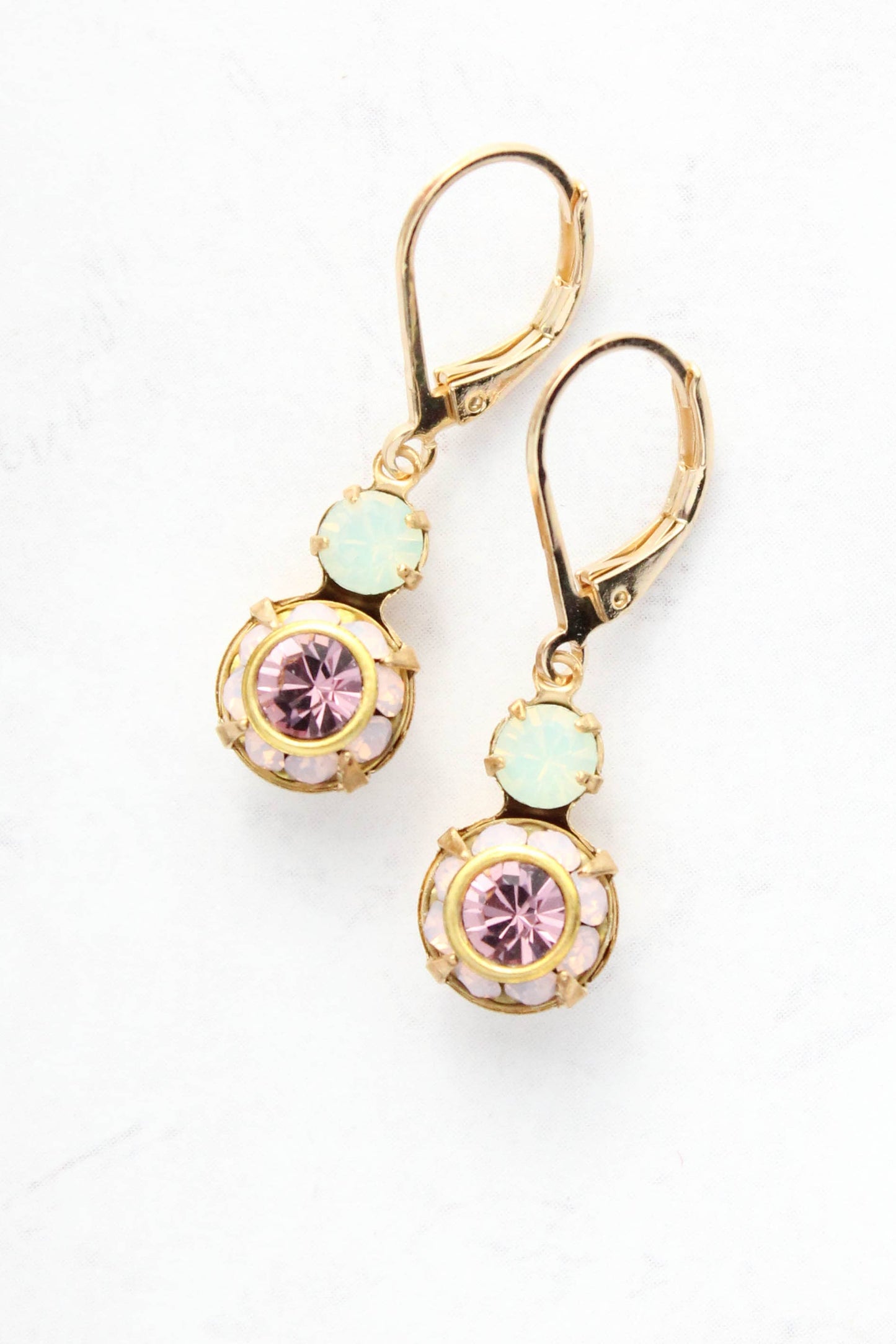 Small Glass Drop Earrings | Mint, Rose Water Opal & Amethyst