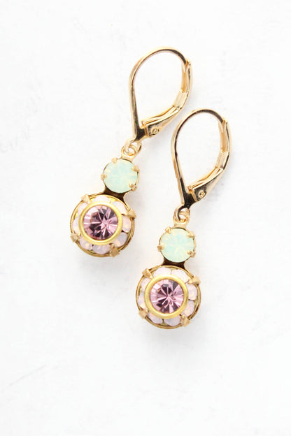 Small Glass Drop Earrings | Mint, Rose Water Opal & Amethyst