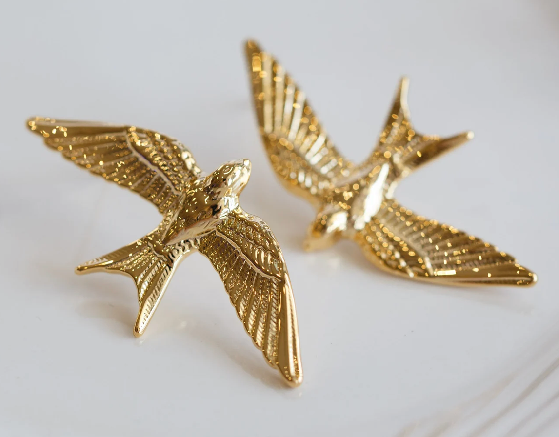 Take Flight- Swallow Bird 18K gold Earring PVD