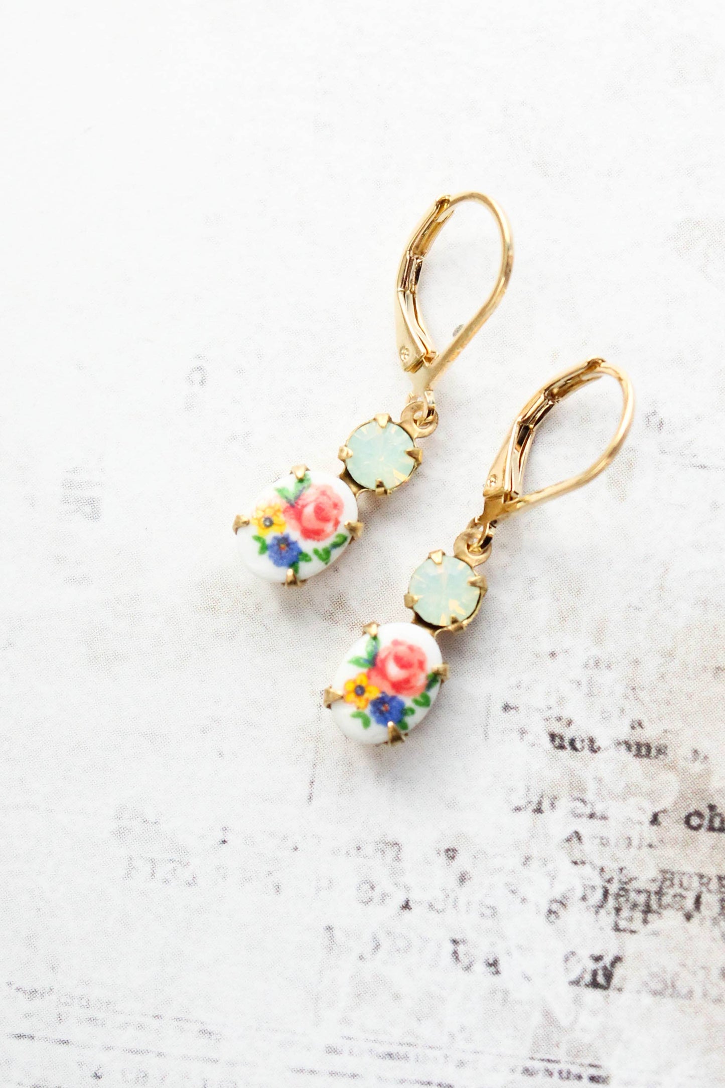 Little Floral Cameo Earrings - Vintage Glass