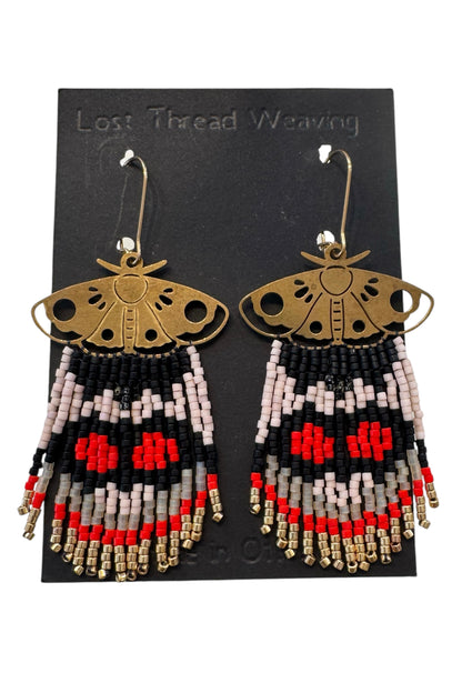 Moth beaded fringe earrings