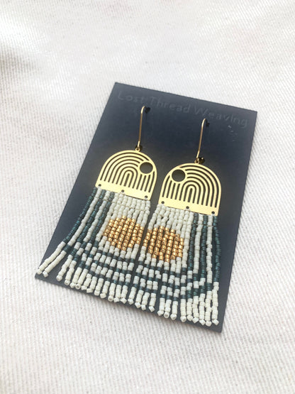 Geometric lines and curves raw brass and beaded earrings - MADE TO ORDER