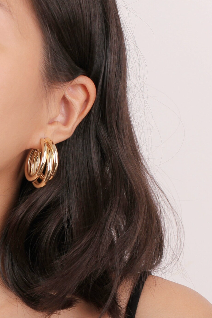 Triple Medium High Shine Steel Hoop Earring