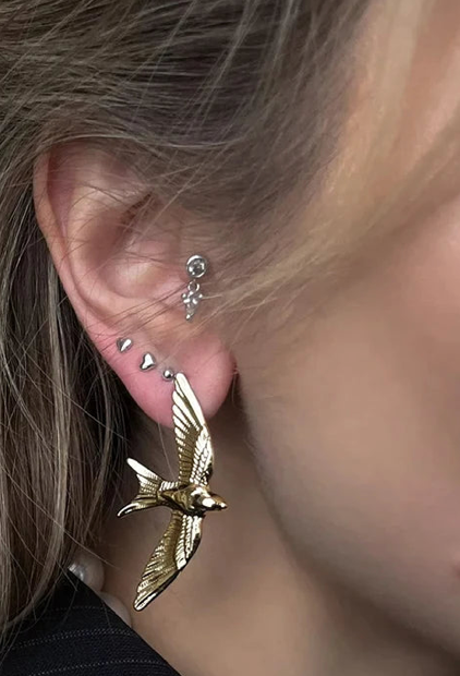 Take Flight- Swallow Bird 18K gold Earring PVD