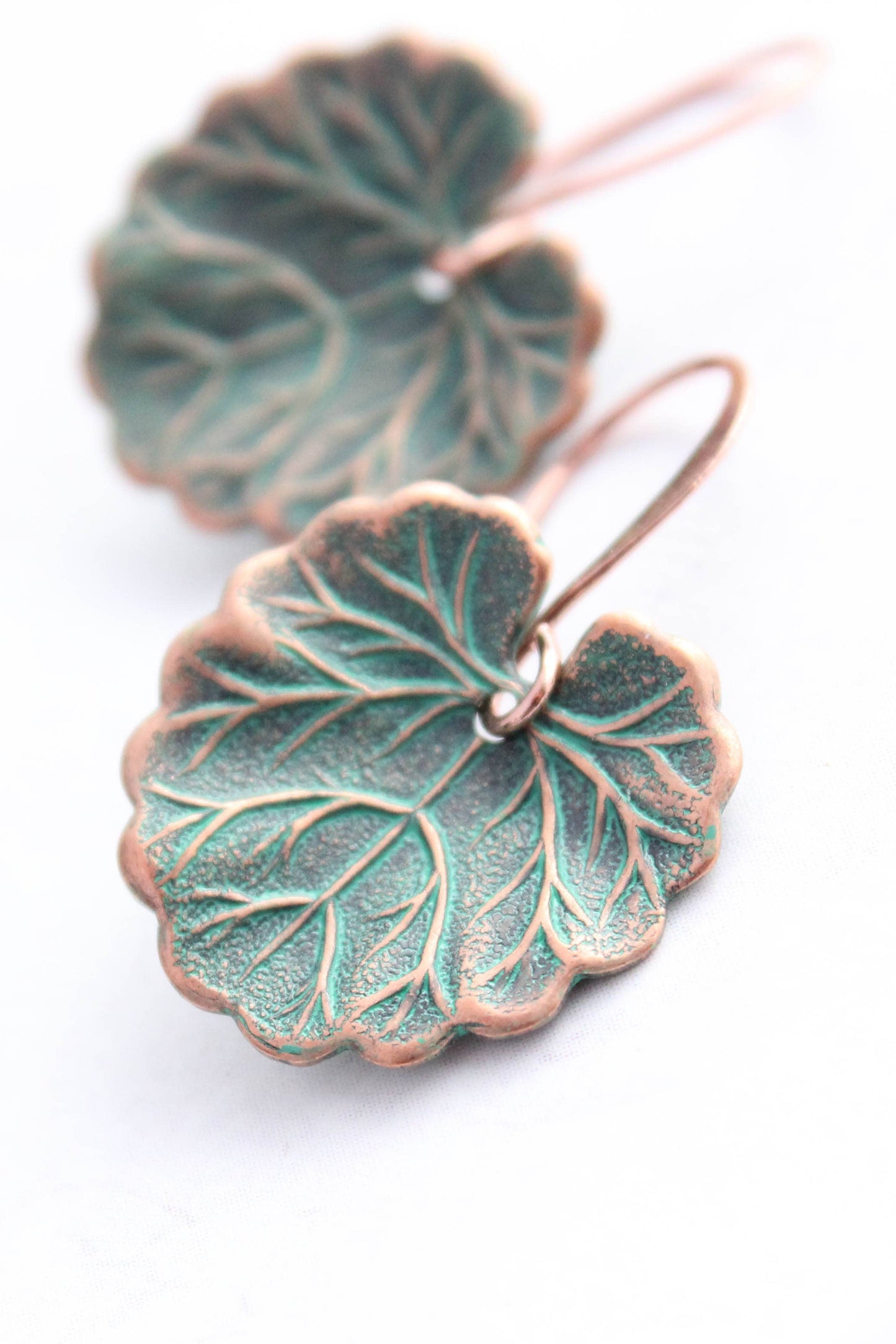 Lily Pad Earrings | Mint Patina Copper Earrings