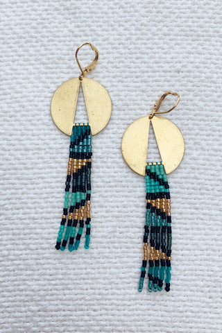 Cleopatra Earrings -Green/Teal / Black/ Gold