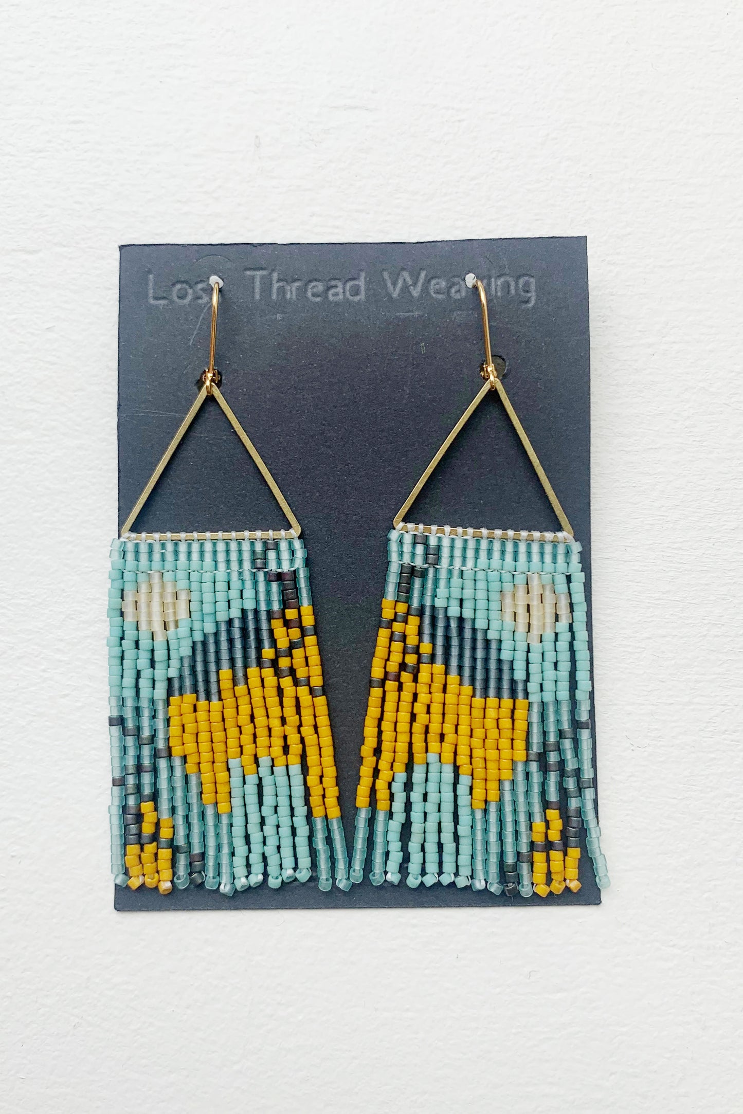 Val Fringe Earrings - Abstract pattern Blue and Mustard