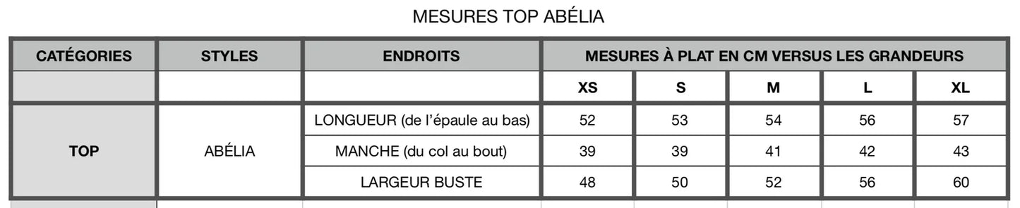 Kazak Abelia Top Size Chart