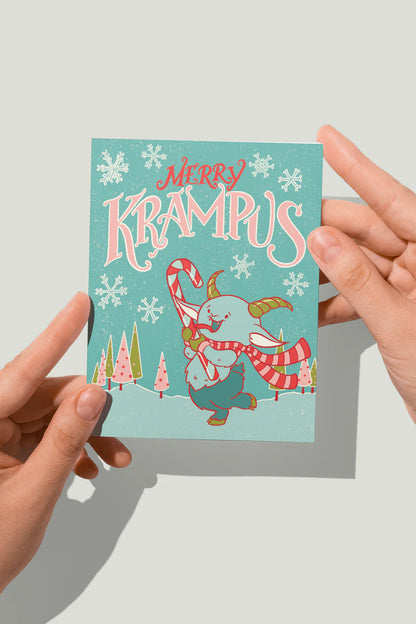 Merry Krampus Candy Cane Christmas Card