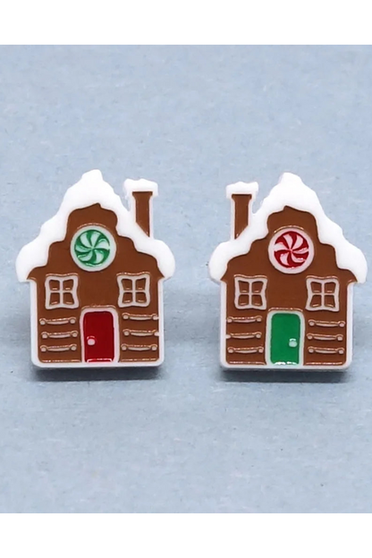 Lili0877 Gingerbread House Stud Earrings