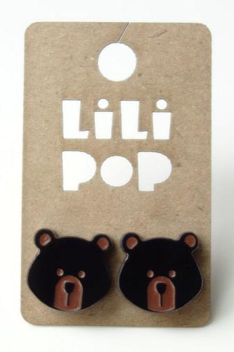 Lili0347 Black Bear Stud Earrings