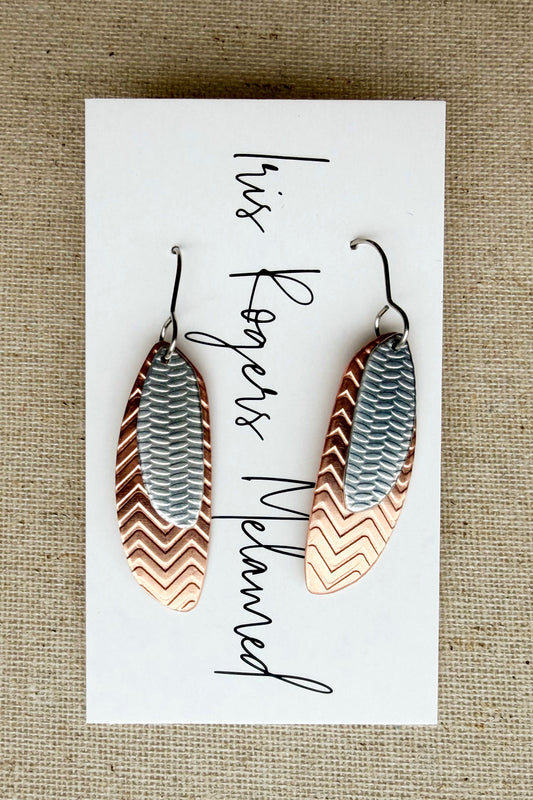 Chevron Pattern Copper & Aluminum Drop Earrings