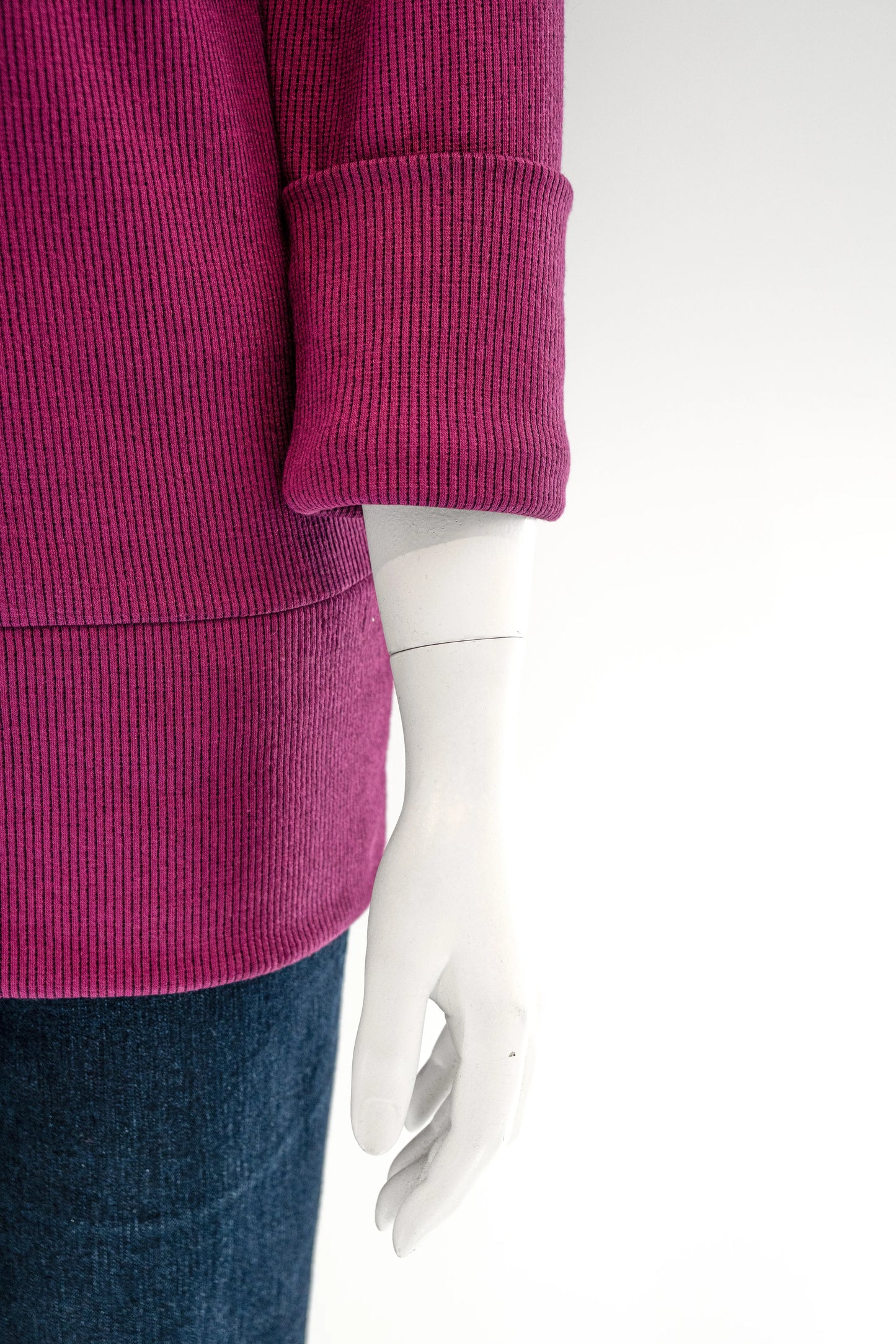 Sleeve detail of the Myrtille Sweater in Purple by Karkass. 